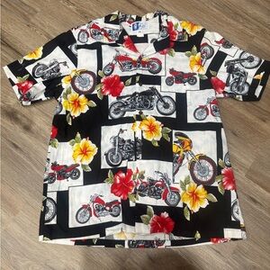 Vintage RJC Shirt Mens XL  Button Up White Black Motorcycle Hawaiian Beach AOP